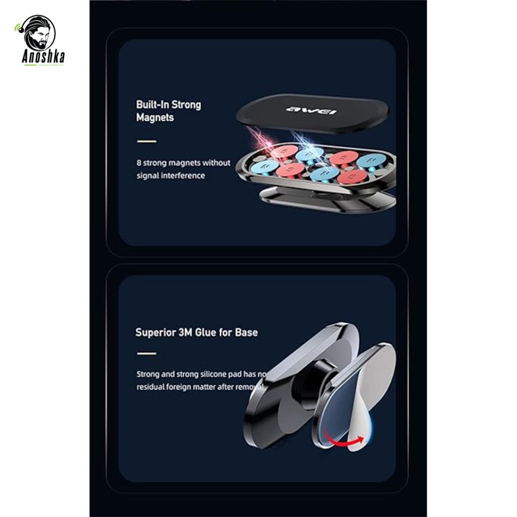 AWEI X20 car holder with secure grip, adjustable arms, and 360-degree rotation