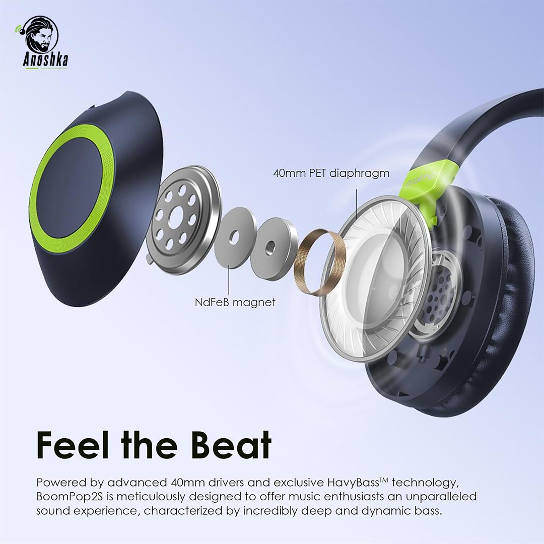 BoomPop2S ENC Over-Ear Wireless Headphones with Active Noise Cancellation