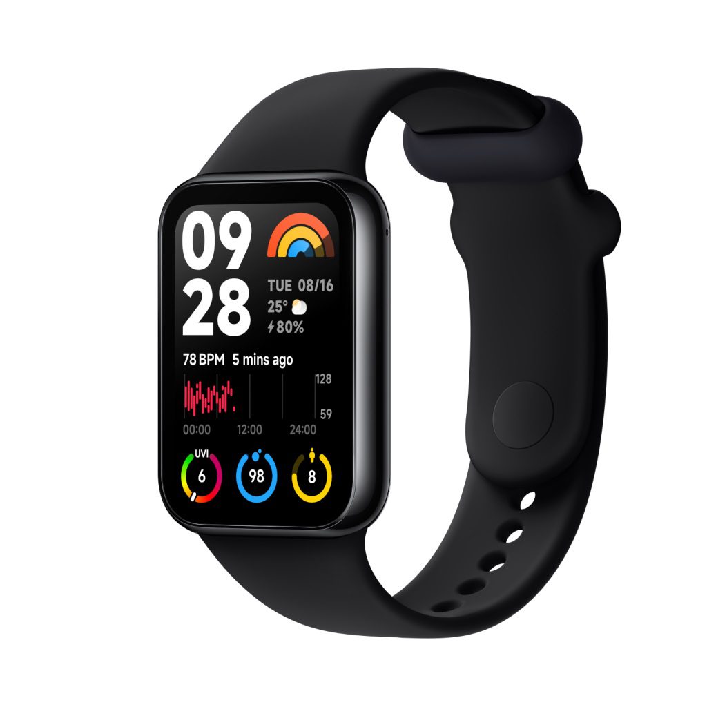 Xiaomi Smart Band 8 Pro displaying health metrics and sports tracking