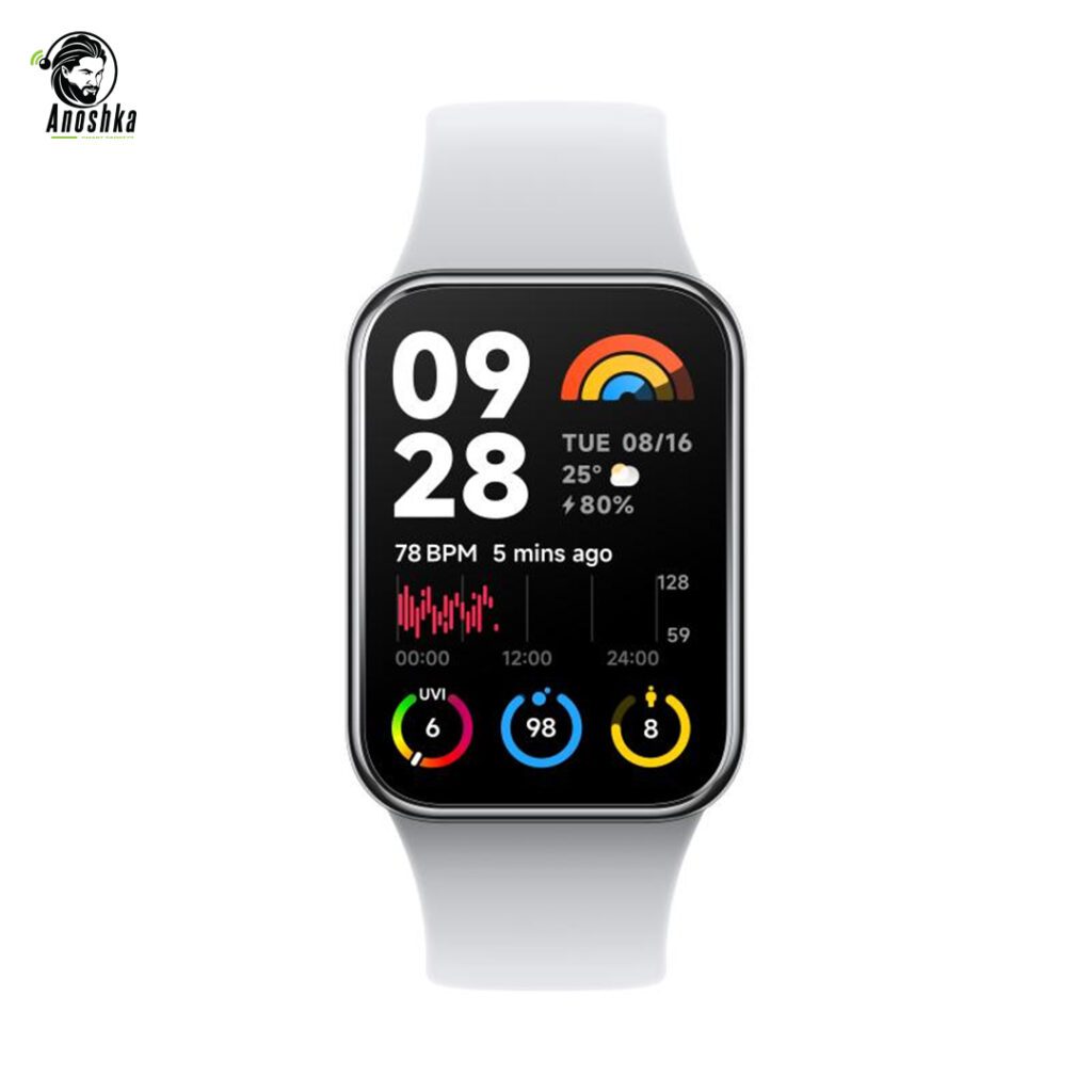 Xiaomi Smart Band 8 Pro displaying health metrics and sports tracking