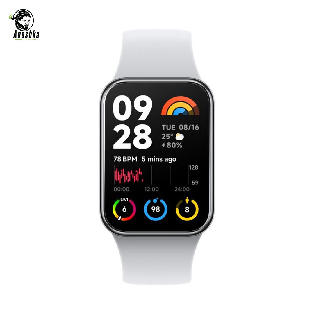 Xiaomi Smart Band 8 Pro displaying health metrics and sports tracking