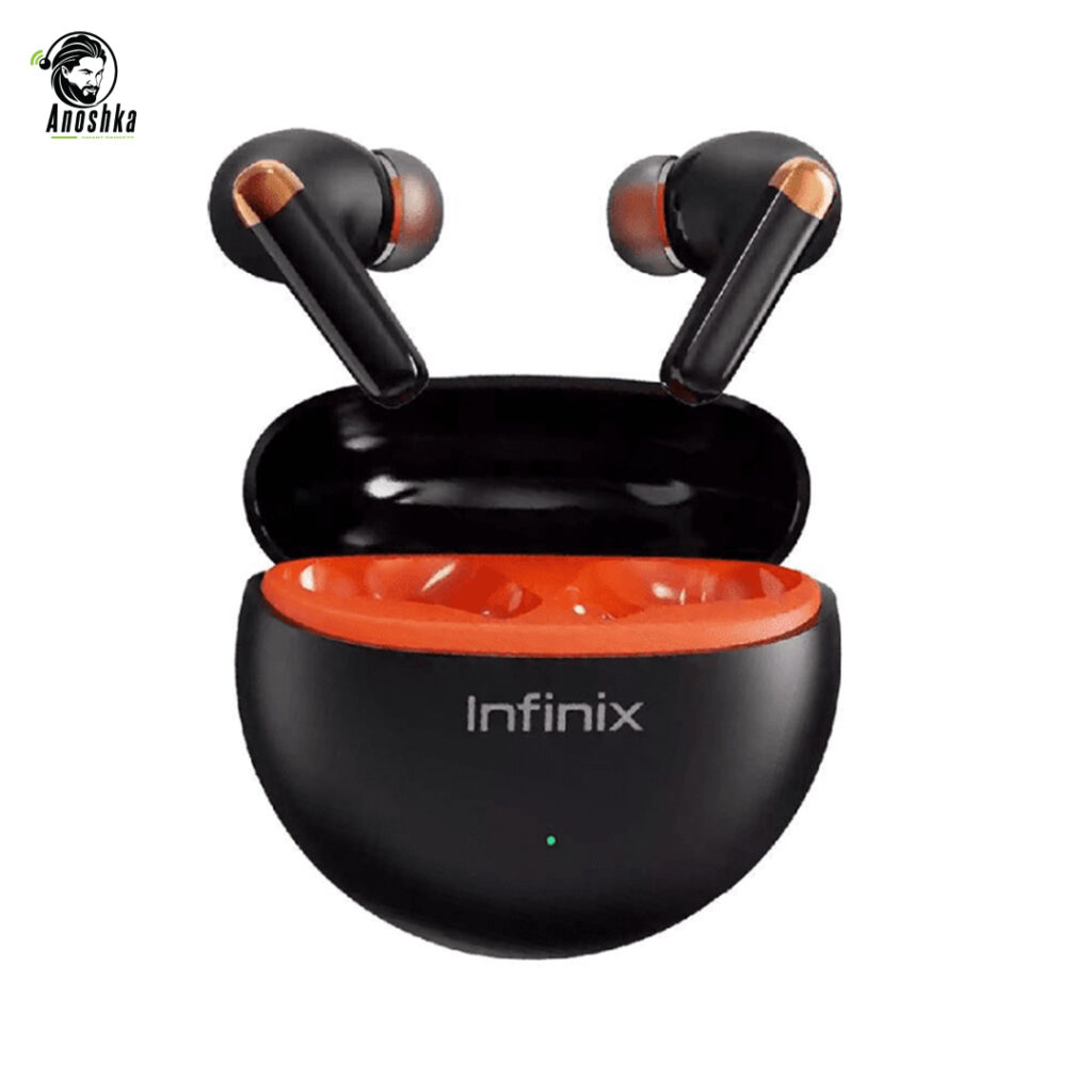 Infinix Buds Neo XE26 Black wireless earbuds with charging case