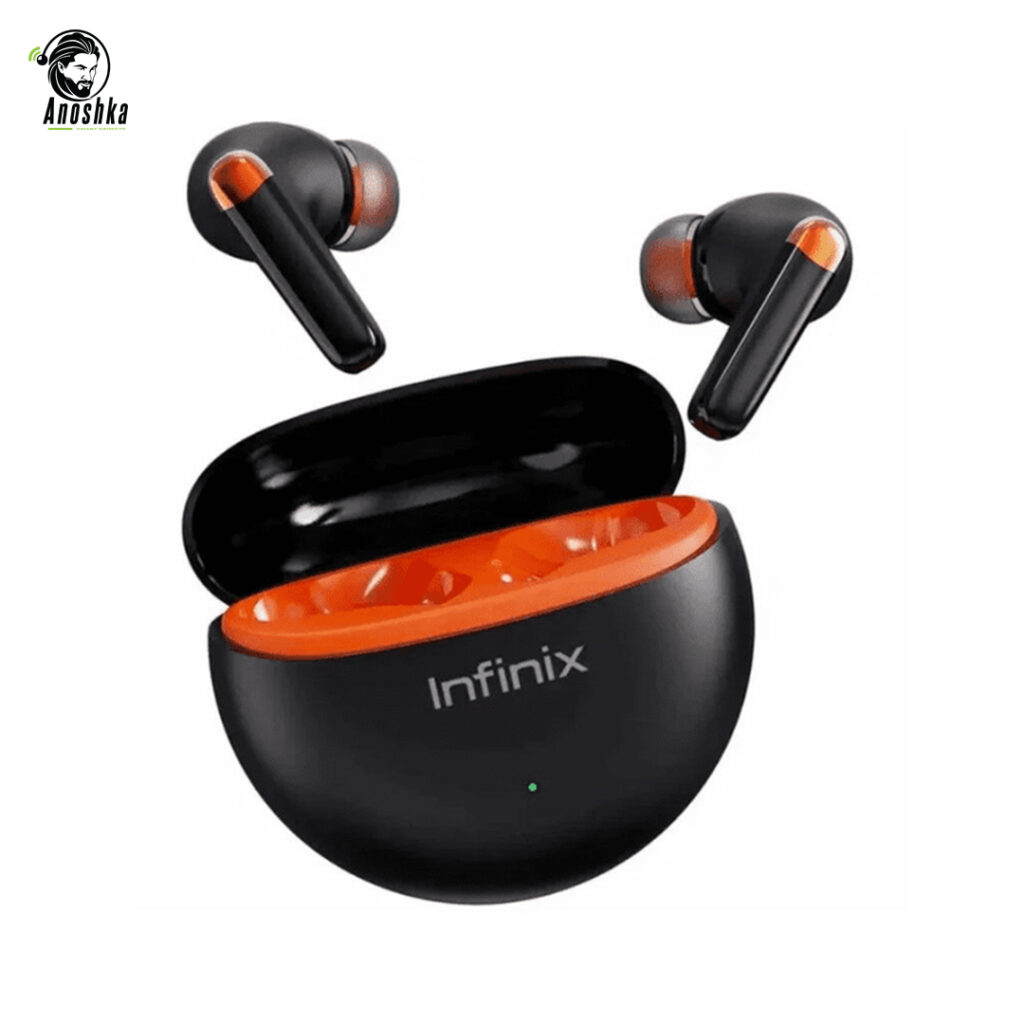 Infinix Buds Neo XE26 Black wireless earbuds with charging case
