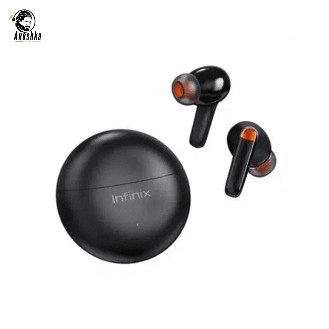 Infinix Buds Neo XE26 Black wireless earbuds with charging case