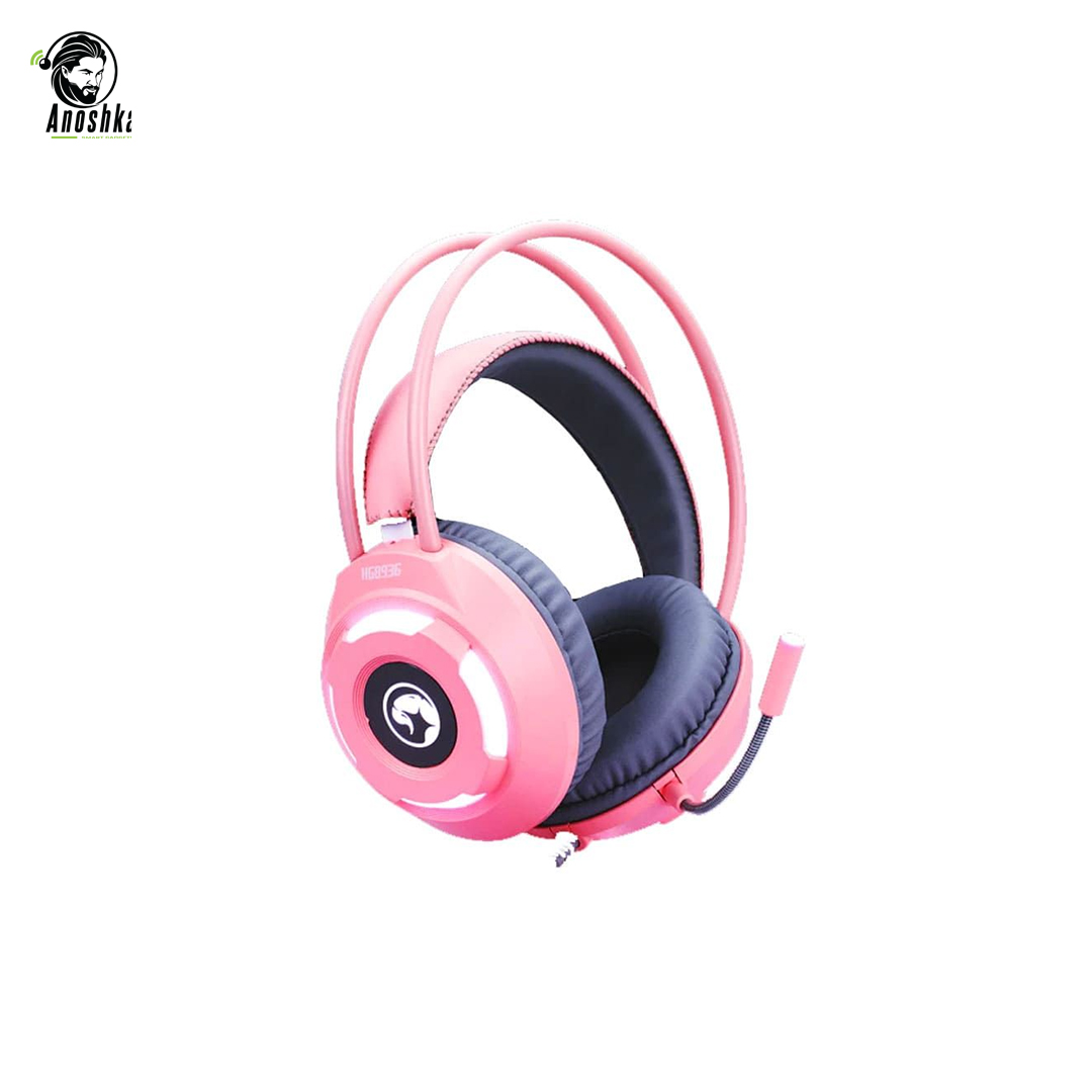 Marvo HP616 gaming headset in pink with white LED lighting
