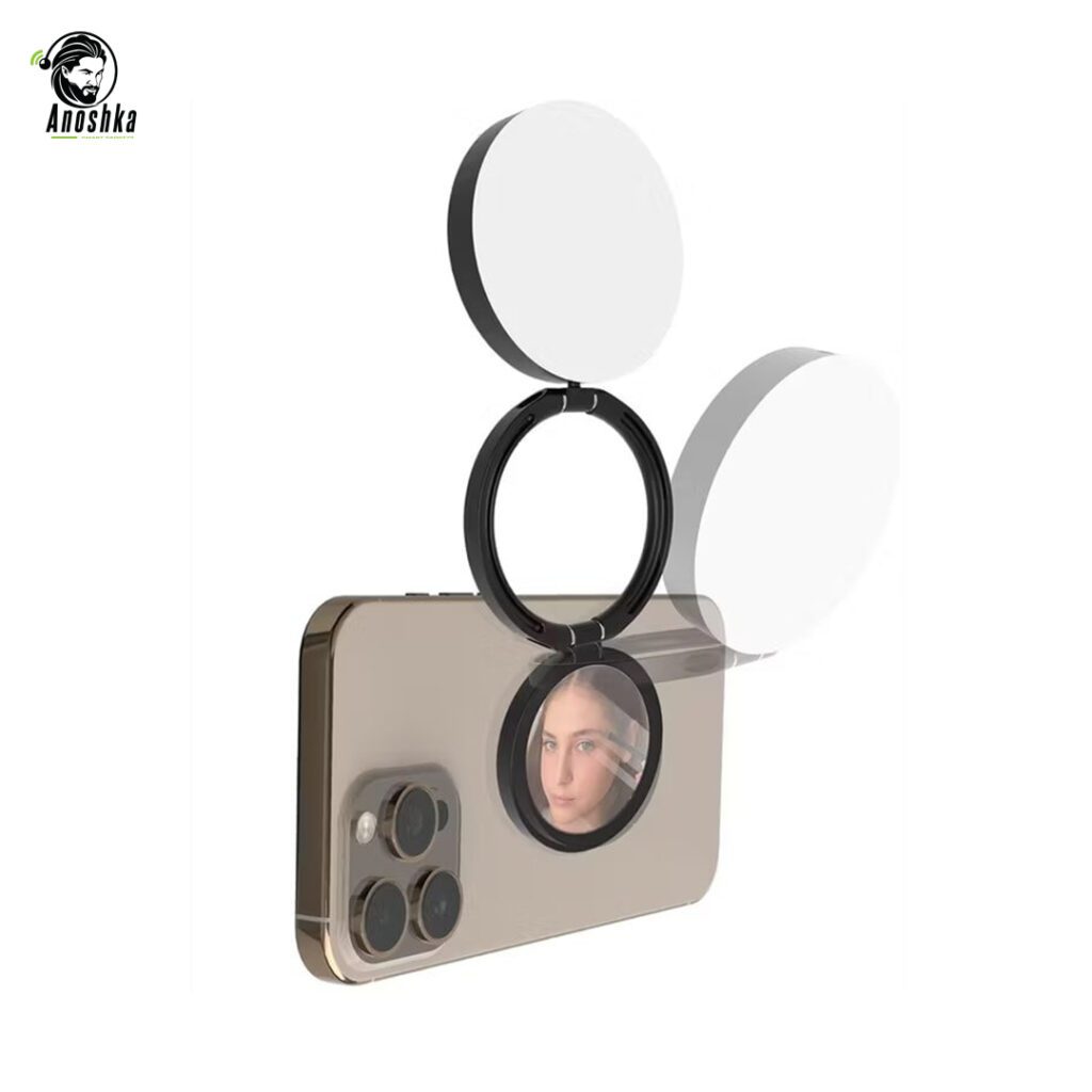 Porodo 360° rotatable foldable magnetic flip light with tricolor fill and mirror