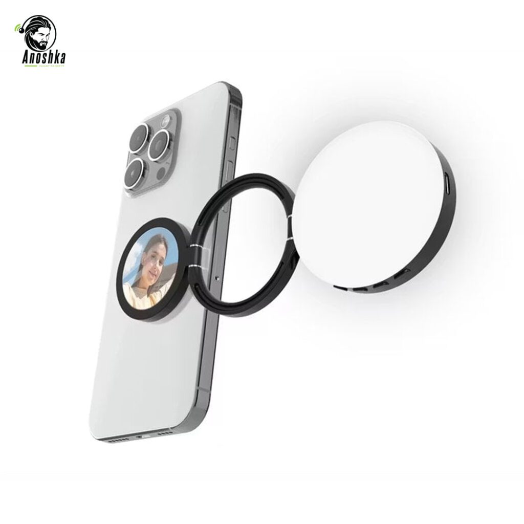 Porodo 360° rotatable foldable magnetic flip light with tricolor fill and mirror