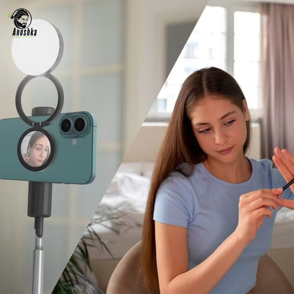 Porodo 360° rotatable foldable magnetic flip light with tricolor fill and mirror