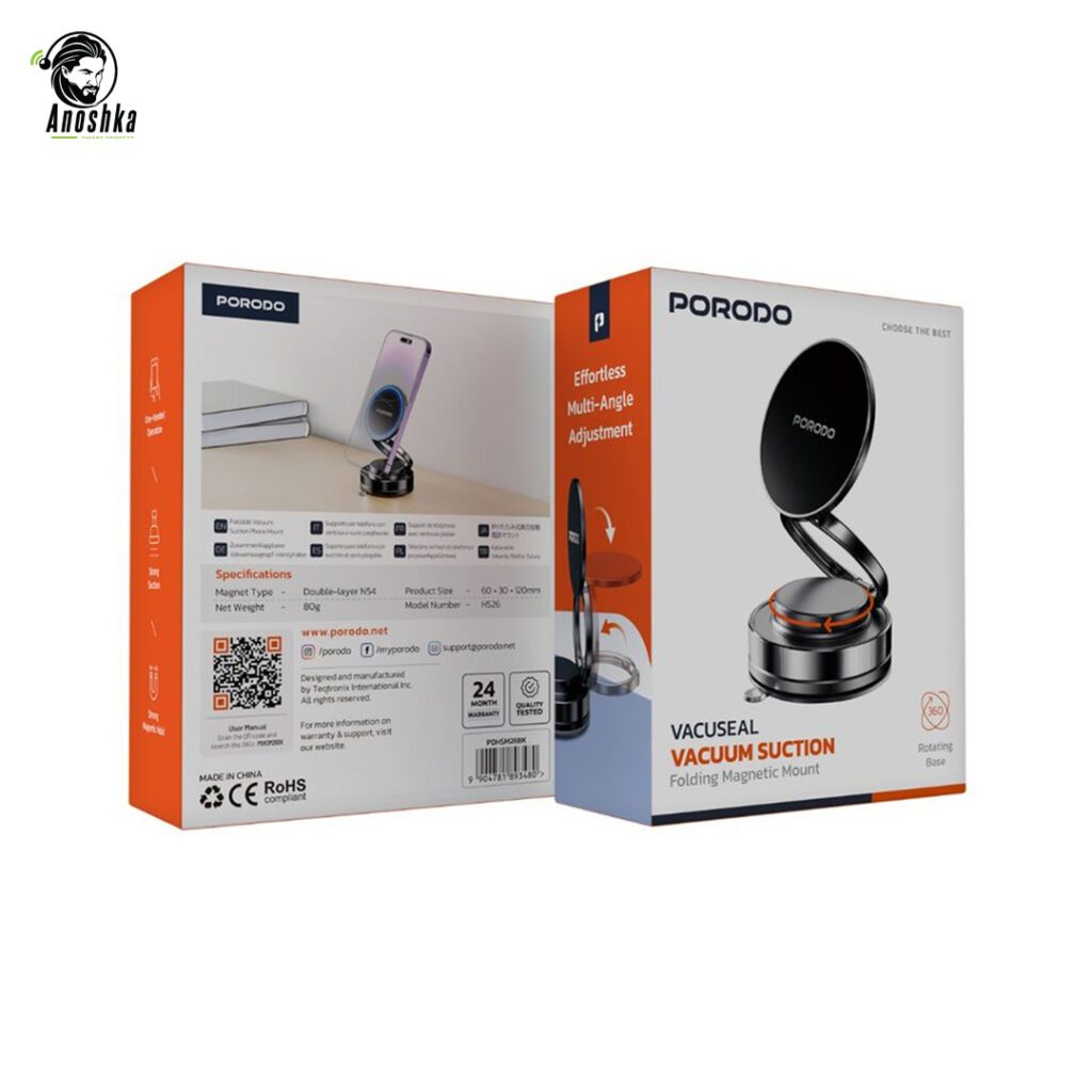 Porodo Vacuseal vacuum suction magnetic mount holder black