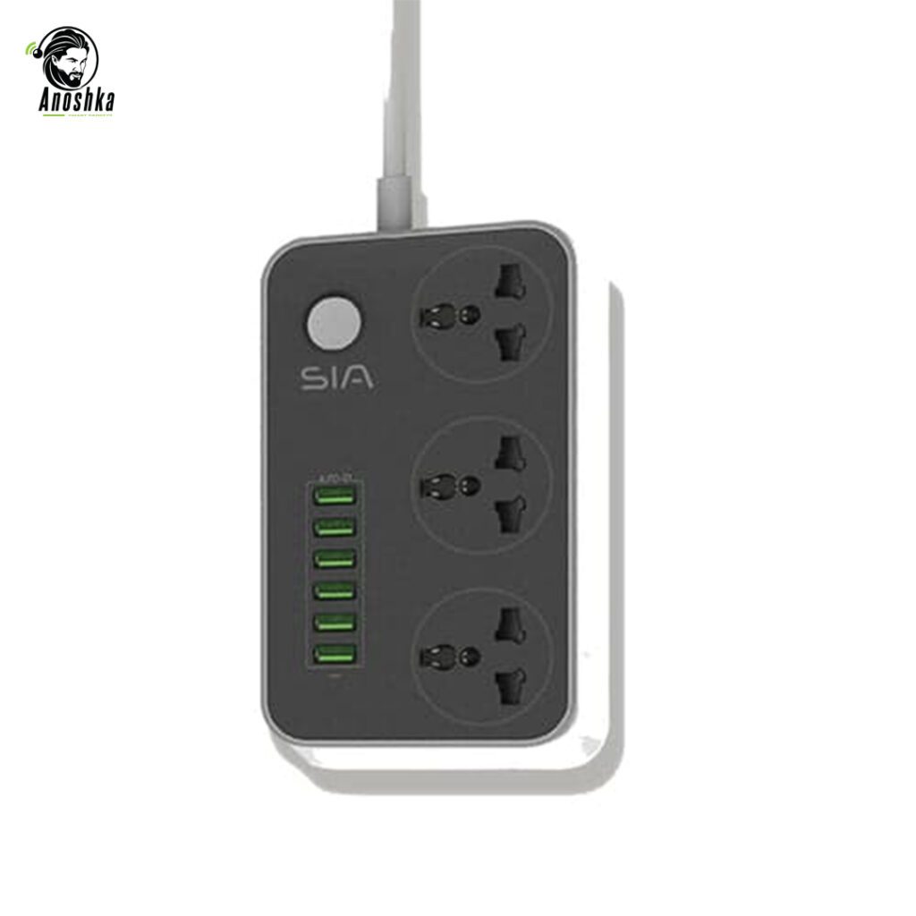 SIA power strip 3 sockets 2500W black white