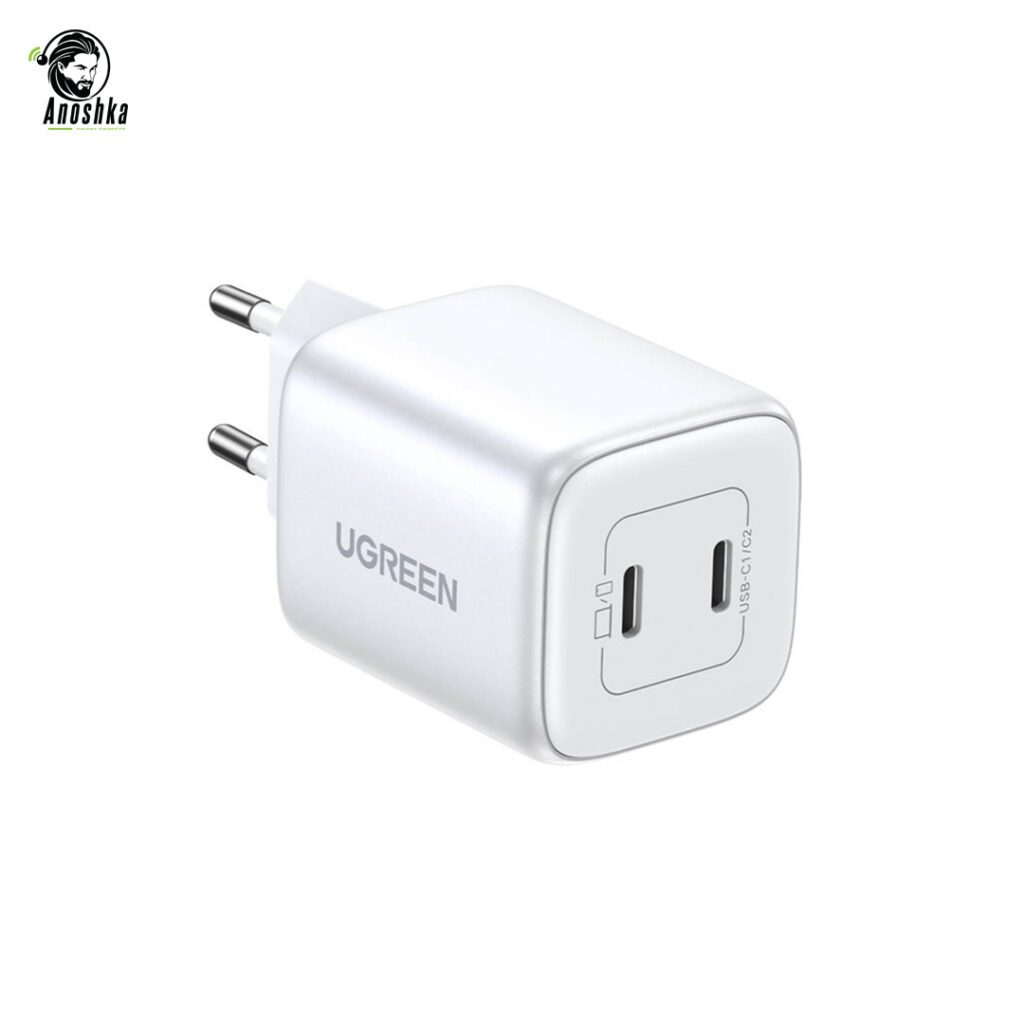 Charge two devices fast with the UGREEN CD294 45W GaN Charger featuring dual USB-C PD ports, compact design, and advanced fast charging technology.