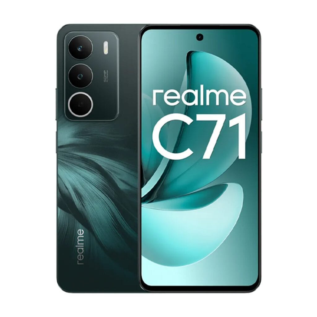 realme C71 smartphone with 6GB RAM, 128GB storage, 120Hz display, and 50MP AI camera.